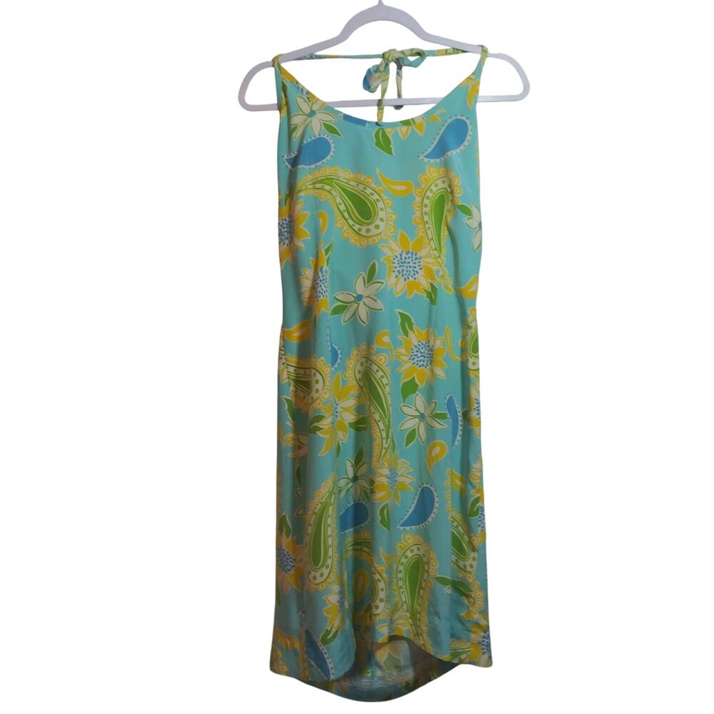 Lilly Pulitzer Vintage Blue Croissant Halter Silk Dress Size 8